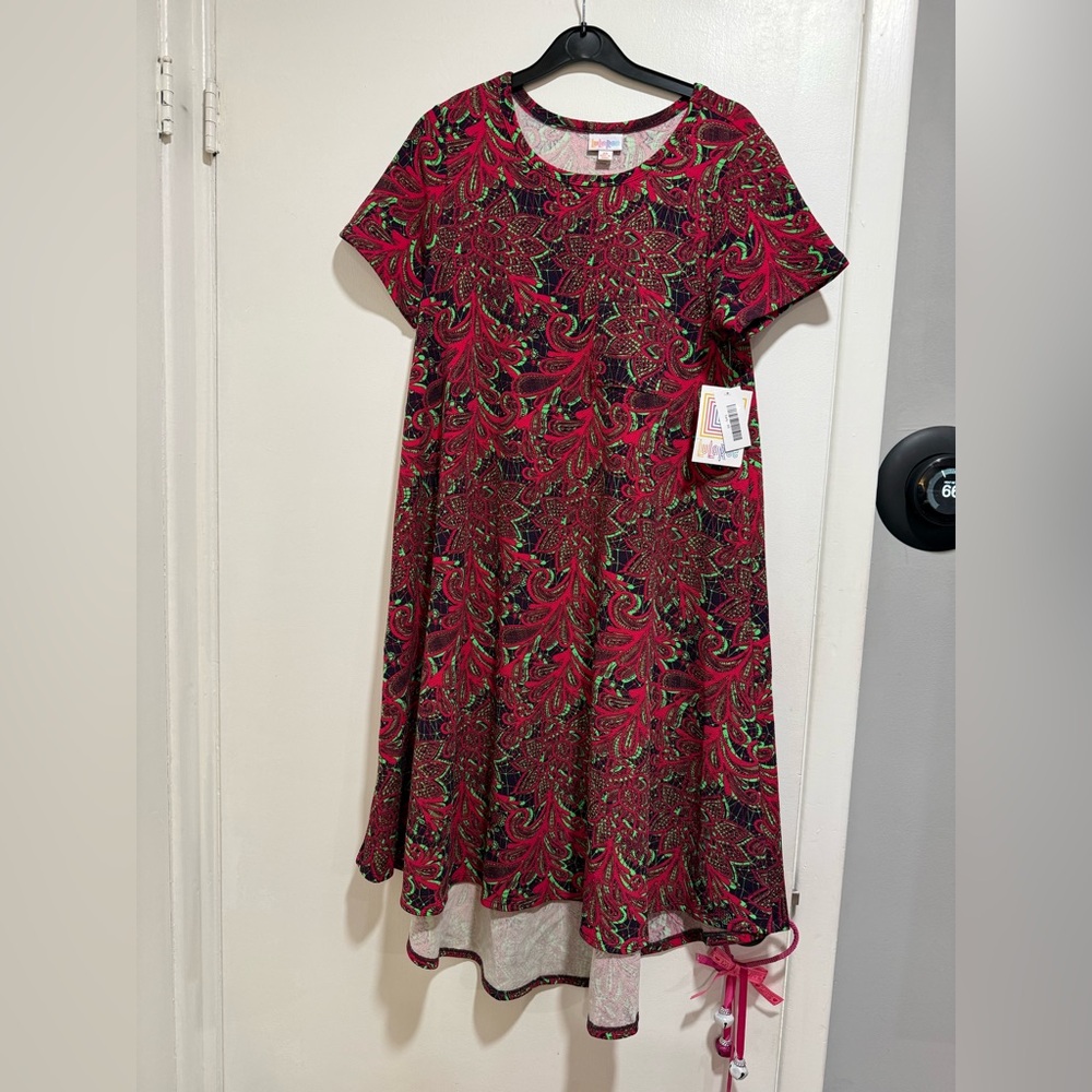 LuLaRoe Kids Dress in Red and Green Paisley